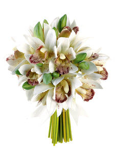 8" Mini Cymbidium Orchid Bridal Bouquet White Green (pack of 2)