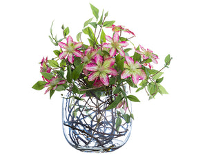 17" Clematis/Twig in Glass Vase Fuchsia White (pack of 2)