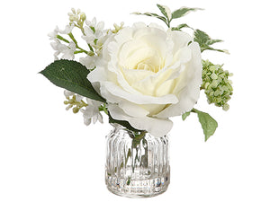 7" Rose/Lilac in Glass Vase  White Green (pack of 12)