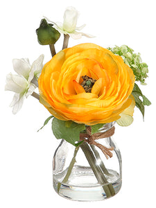 6" Ranunculus/Daffodil in Glass Vase Yellow White (pack of 12)