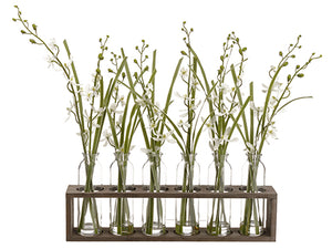 22" Dendrobium Orchid in Glass Vase x6 in Wood Planter White (pack of 2)