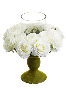 10.25" Rose Centerpiece With Glass Candleholder White (pack of 2)