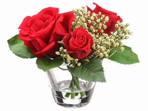 6.5" Velvet Rose in Glass Vase Red (pack of 4)