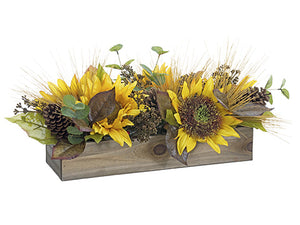 9.5"Hx9.5"Wx19"L Sunflower/ Eucalyptus Leaf/Pine Cone/ Long Needle Pine in Wood Box Y (pack of 2)