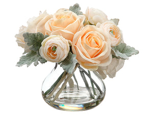 9.4" Rose/Ranunculus in Glass Vase Papaya Blush (pack of 4)