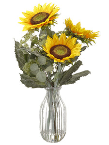 28" Sunflower/Queen Anne's Lace in Glass Vase Yellow Green (pack of 1)