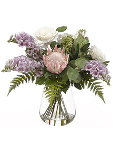 20" Rose/Foxglove/Protea/ Lilac in Glass Vase White Lavender (pack of 1)