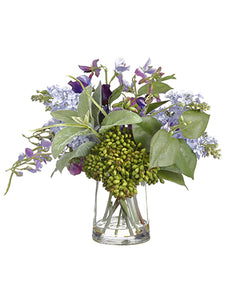 14" Lilac/Sweetpea/Sedum in Glass Vase Lavender Purple (pack of 1)