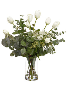 29" Tulip/Lilac/Eucalyptus in Glass Vase White Green (pack of 1)