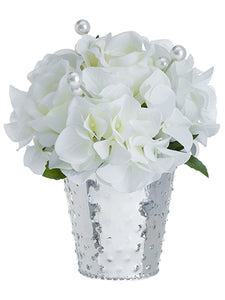 8.5" Rose/Hydrangea/Pearl in Glass Vase White Pearl (pack of 4)