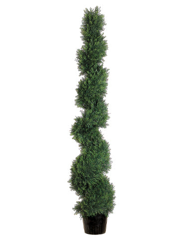 5' Spiral Cedar Topiary in Plastic Pot (knock-down packing) Green (pack of 1)