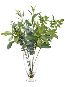 35" Assorted Leaf in Glass Vase Green (pack of 1)