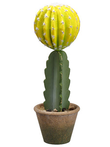 15.75" Barrel Cactus in Paper Mache Pot Yellow Green (pack of 6)