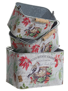 3.5"H-5.5"H Winter Botanic Garden Tin Planter (3 ea/set) Red Cream (pack of 6)