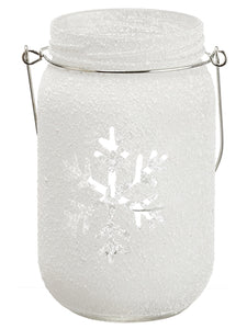 6" Snowed Snowflake Glass Jar  Frosted (pack of 6)