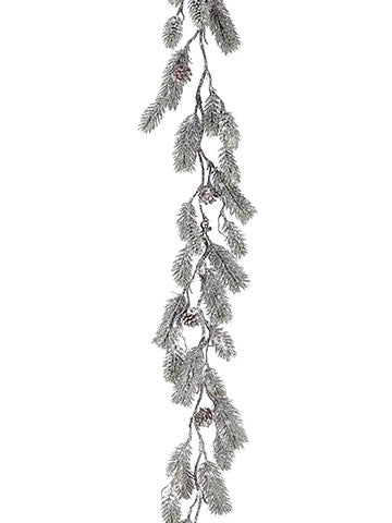 6' Snow Pine Garland with Pine Cone Snow Green (pack of 4)