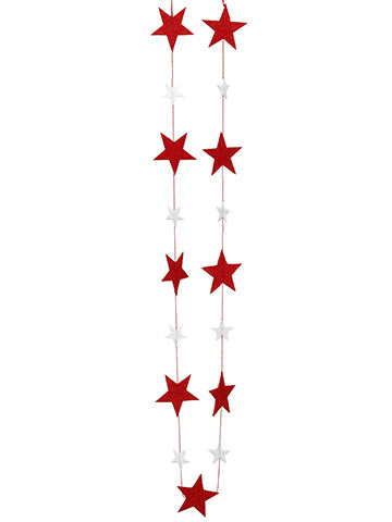6' Gilttered Star Garland  Red White (pack of 12)