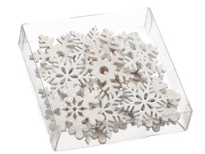 1.5"Hx4.75"Wx4.75"L Snowflake Wood Confetti Assortment in acetate Box White (pack of 12)
