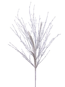 28" Glittered Swirl Leaf Twig Spray White Silver (pack of 24)