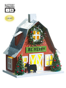 10" Battery Operated Be Merry House With Light Red Green (pack of 4)