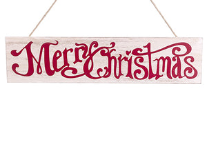 4.25"Wx18.5"L Merry Christmas Sign Red Beige (pack of 12)
