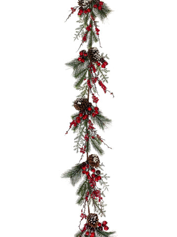 6' Snowed Berry/Pine Cone/Berry/Pine Garland Red Snow (pack of 2)