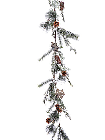 6' Iced Pine/Snowflake Garland Green Brown (pack of 4)