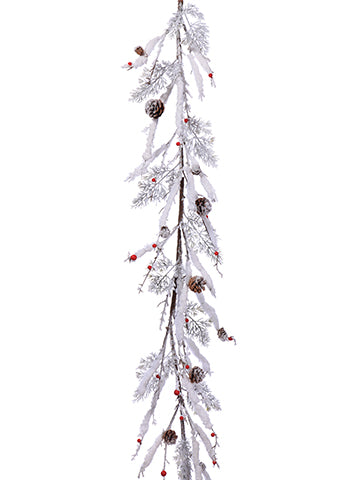 5' Snow Pine Cone/Berry/Pine Garland White Red (pack of 6)