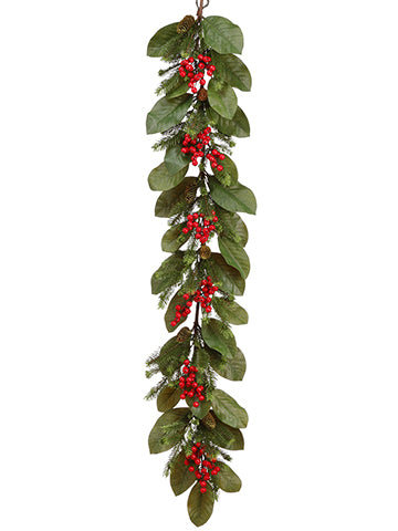 5' Berry/Magnolia Leaf/Pine Garland Red Green (pack of 1)