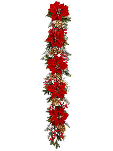 5' Poinsettia/Berry/Pine Cone/ Pine Garland Red Gold (pack of 1)