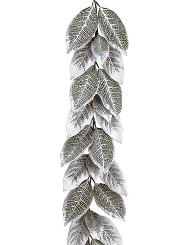 5' Snowed Magnolia Leaf Garland White Green (pack of 2)