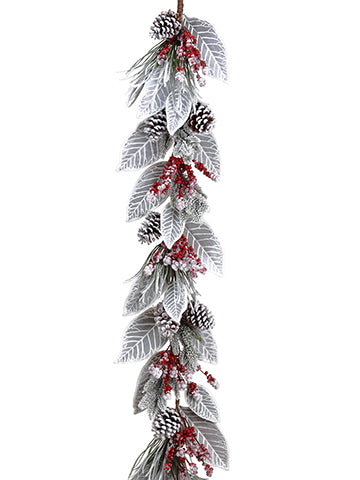 5' Snowed Berry/Pine Cone/ Pine/Magnolia Leaf Garland Red Snow (pack of 1)