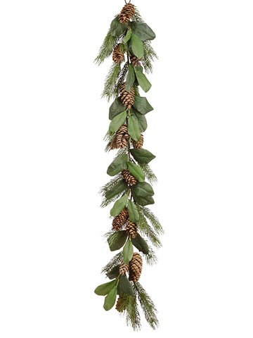 6' Magnolia Leaf/Pine Cone/Pine Garland Green (pack of 4)