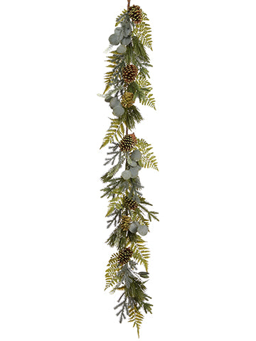 5' Cone/Fern/Eucalyptus/Pine Garland Two Tone Green (pack of 2)