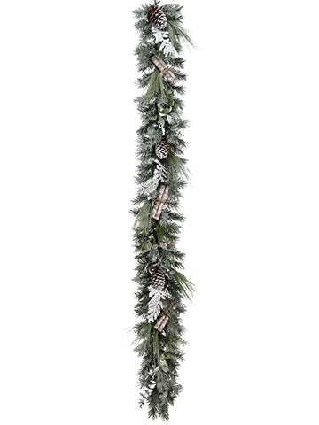 6' Mixed Pine/Birch/Cone Garland White Green (pack of 2)