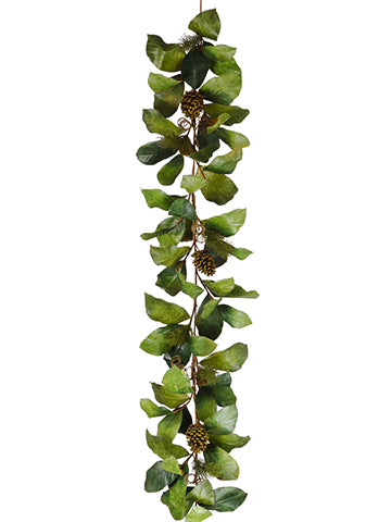 6' Magnolia Leaf/Pine/Pine Cone Garland Green (pack of 2)