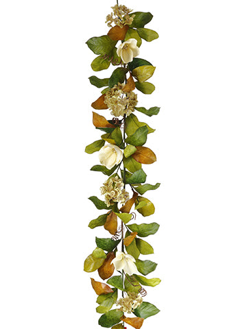 6' Magnolia/Hydrangea Garland  Beige Green (pack of 2)