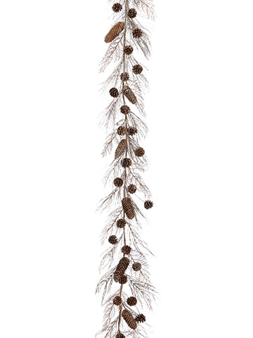 6' Glittered Pine Cone /Cedar/Long Needle Garland Gold Platinum (pack of 2)