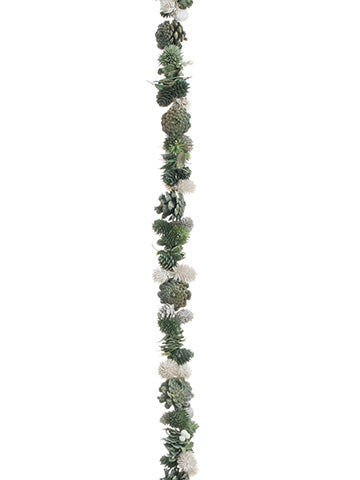 5' Glittered Mixed Pine Cone Garland Green Cream (pack of 4)
