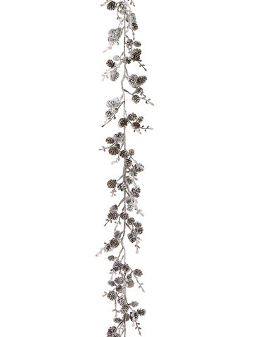 6' Snowy Pine Cone Garland  Brown Snow (pack of 6)