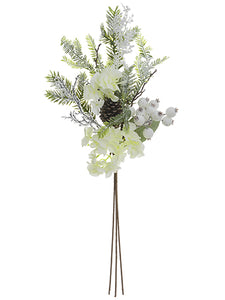 28" Glittered Hydrangea/Cone /Pine Spray White Ice (pack of 6)