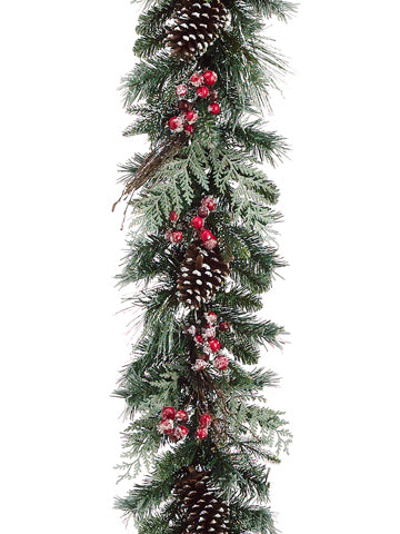 6' Snowed Rosehip/Pine Cone/Pine Garland Red Brown (pack of 3)
