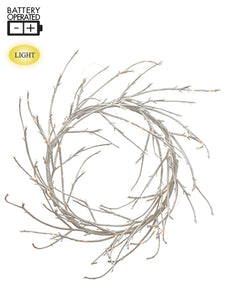 36" Twig Wreath With Lights  White (pack of 2)