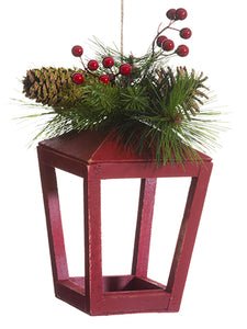 5.5" Berry/Pine Cone/Pine Hanging Lantern Green Red (pack of 6)