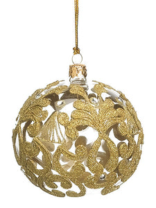 3" Glittered Lace Pattern Glass Ball Ornament Gold Clear (pack of 4)