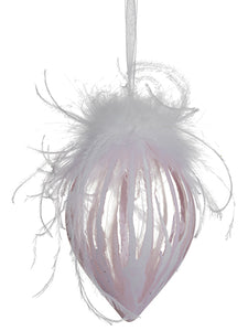 5" Feather Glass Finial Ornament Pink White (pack of 6)
