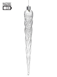 20.75"battery Operated Glass Icicle Ornament With LED Light Clear (pack of 4)