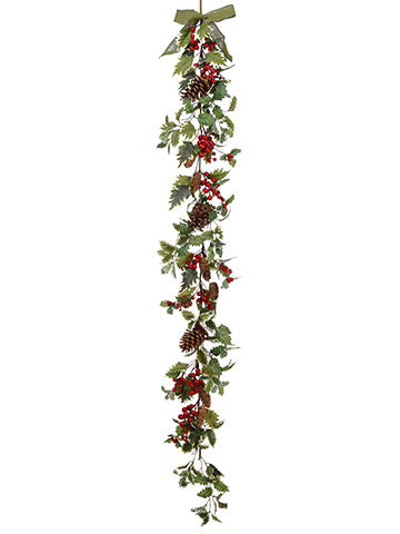 6' Holly/Berry/Pine Cone Garland Green Red (pack of 4)