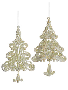 6" Christmas Tree Ornament (2 ea/set) Cream (pack of 12)