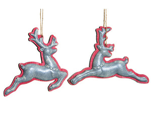 5" Reindeer Ornament (2 Ea/set) Gray Red (pack of 3)
